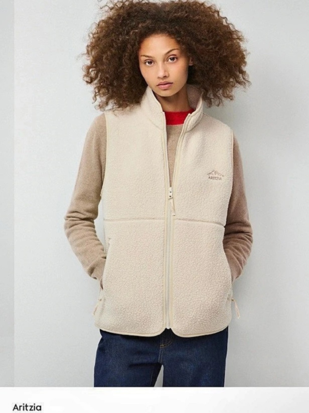 Aritzia Polartec® Thermal Pro™ Ridgeline Hip Vest Fleece Cream Small
